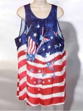 SHEIN 4th of July Patriotic Stars & Stripes Sleeveless Tunic Tank Top